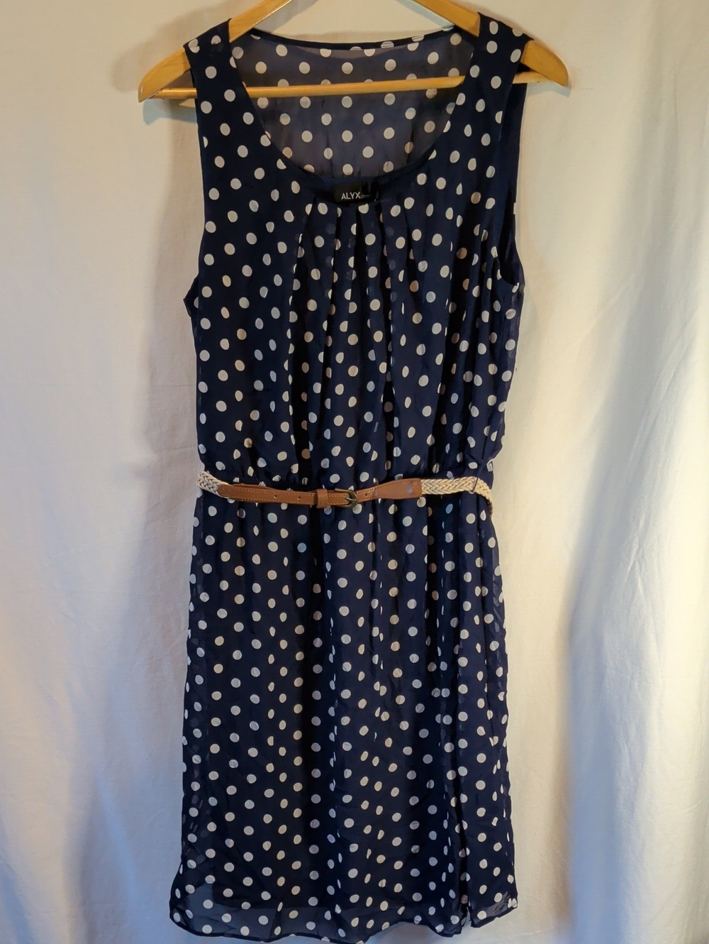 ALYX Navy and White Polka Dot Midi Dress